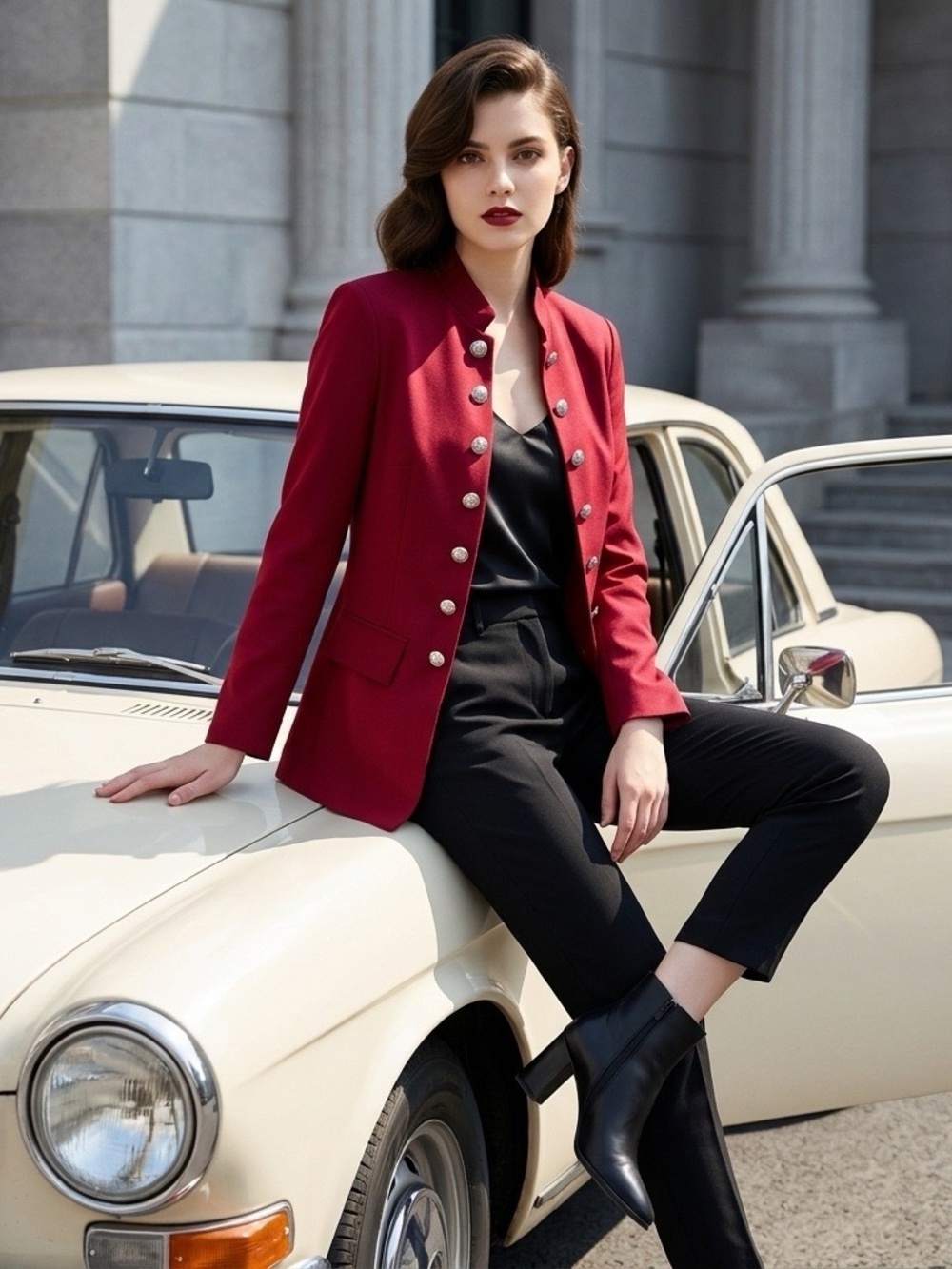 MILITARY STYLE OPEN JACKET WITH SILVER BUTTONS